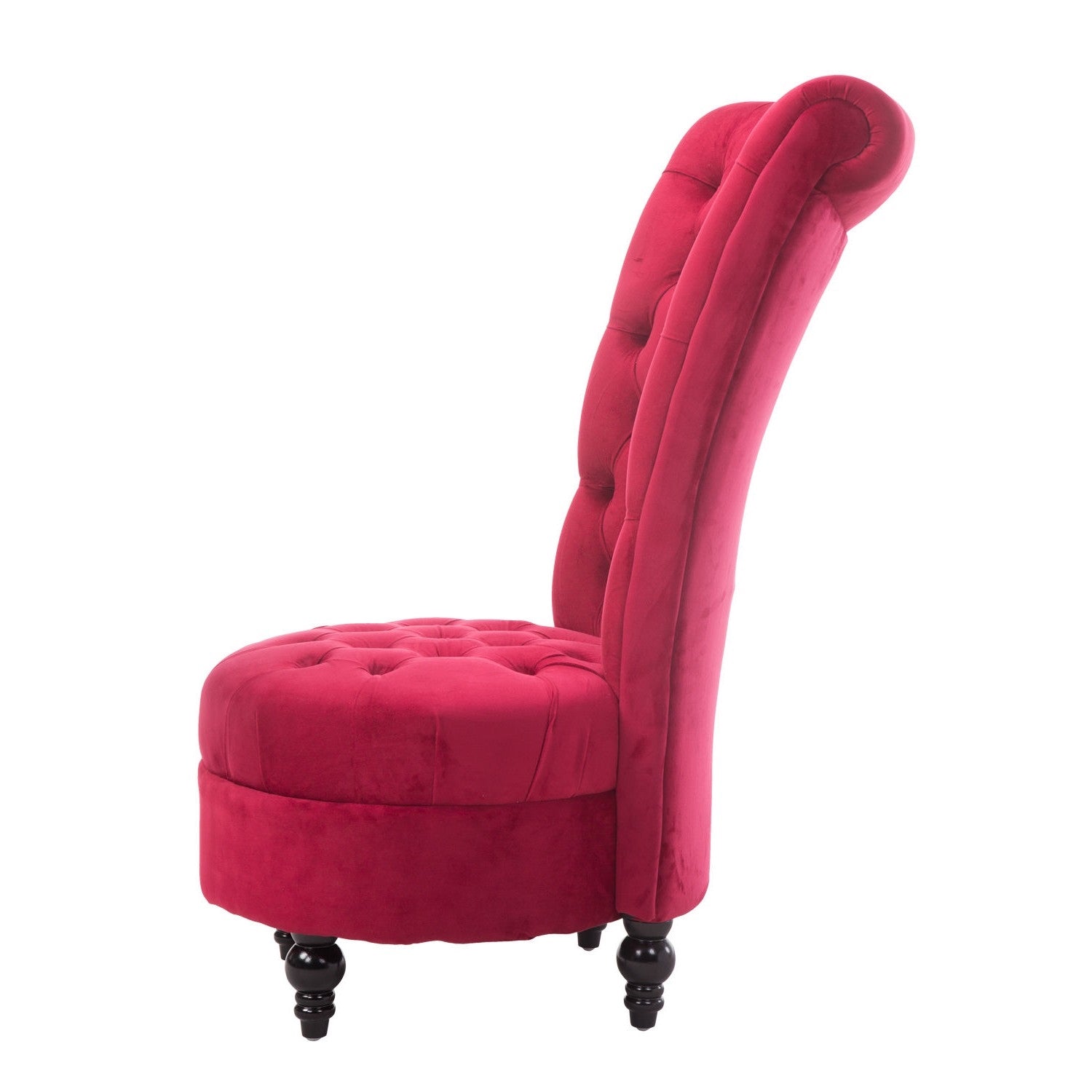 Red Tufted High Back Plush Velvet Upholstered Accent Low Profile Chair-3