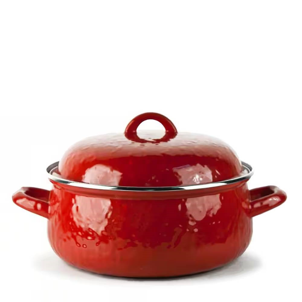 4-Quart Red Porcelain-Coated Steel Dutch Oven with Lid and Stainless Steel Trim-0