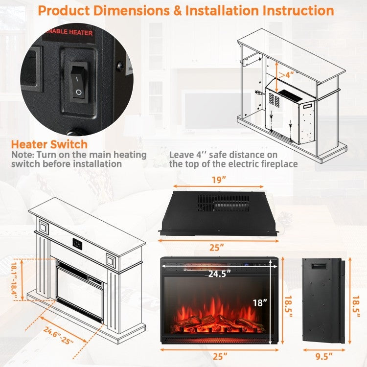 25 inch 3 Flame Colors Recessed Electric Heater-3