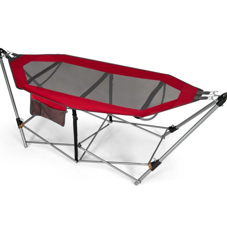 Red Portable Camping Foldable Hammock with Stand and Carry Case-0