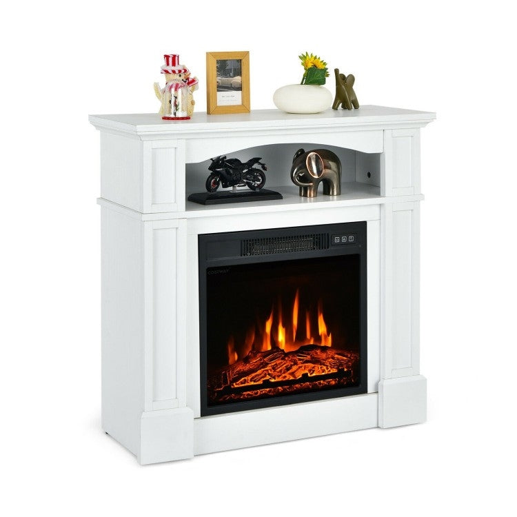 32 inch 1,400 Watt Electric TV Stand Fireplace with Shelf White-0