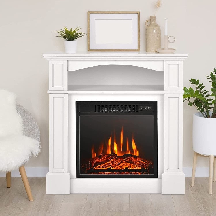 32 inch 1,400 Watt Electric TV Stand Fireplace with Shelf White-1