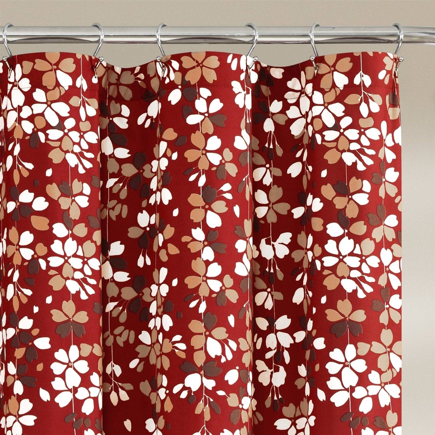 72-inch Red White and Flowers Vines Floral Shower Curtain-1