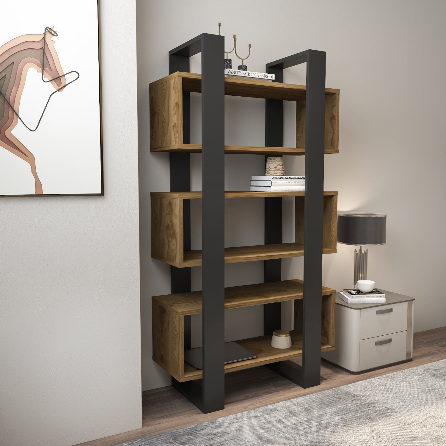 Reina 59" Modern Bookcase with Open Shelves
