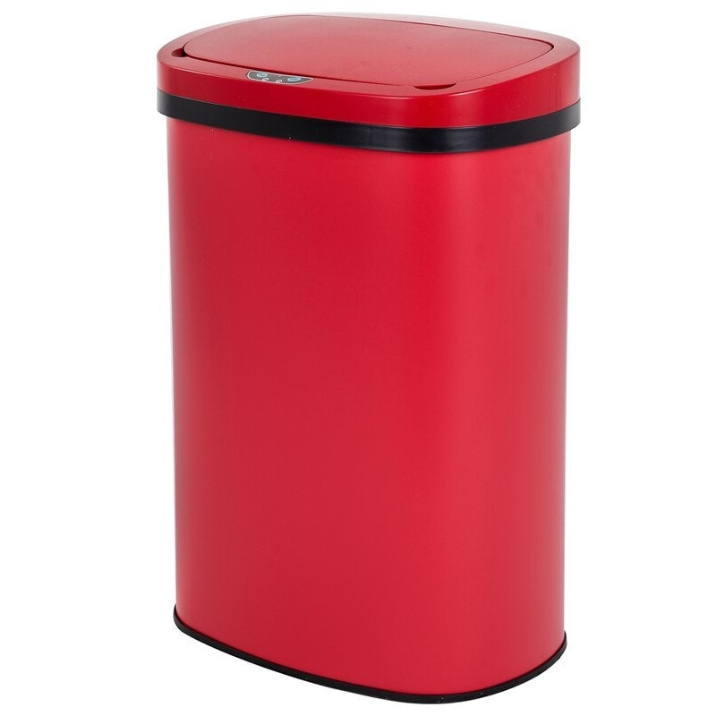 Red 13 Gallon Stainless Steel Motion Sensor Trash Can-0