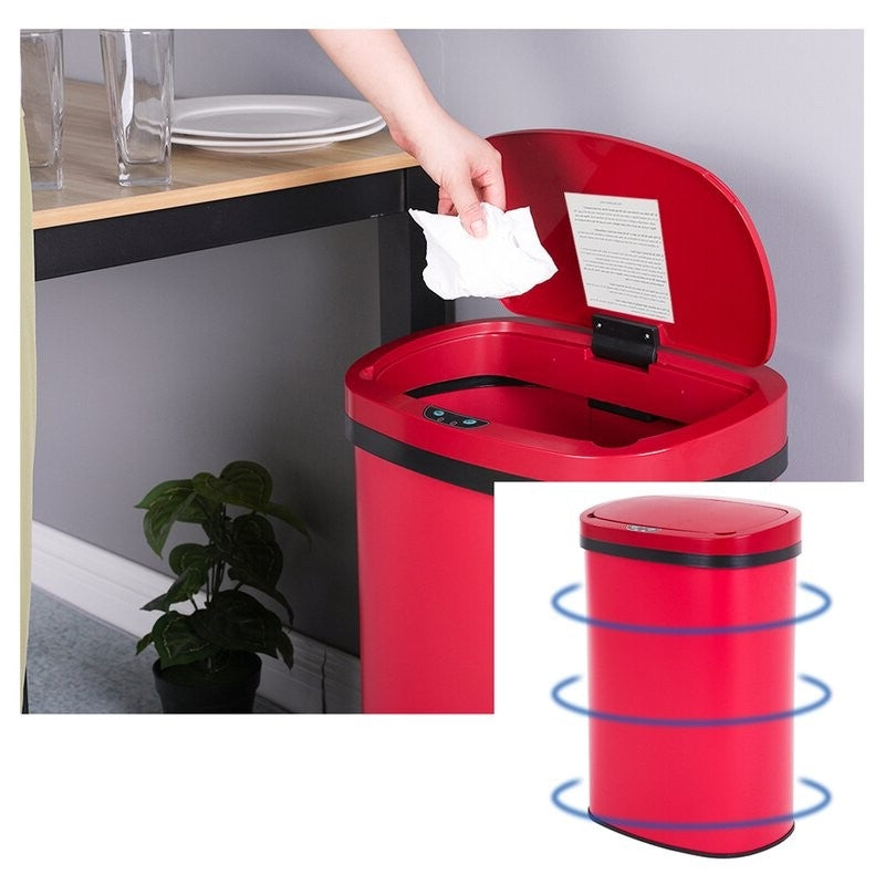 Red 13 Gallon Stainless Steel Motion Sensor Trash Can-2