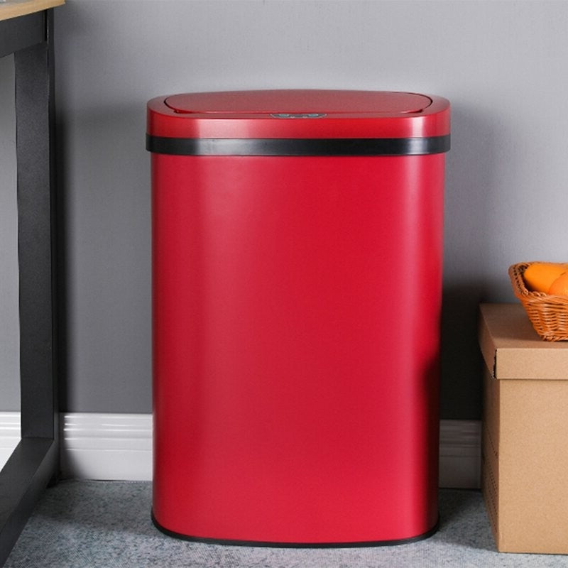 Red 13 Gallon Stainless Steel Motion Sensor Trash Can-3