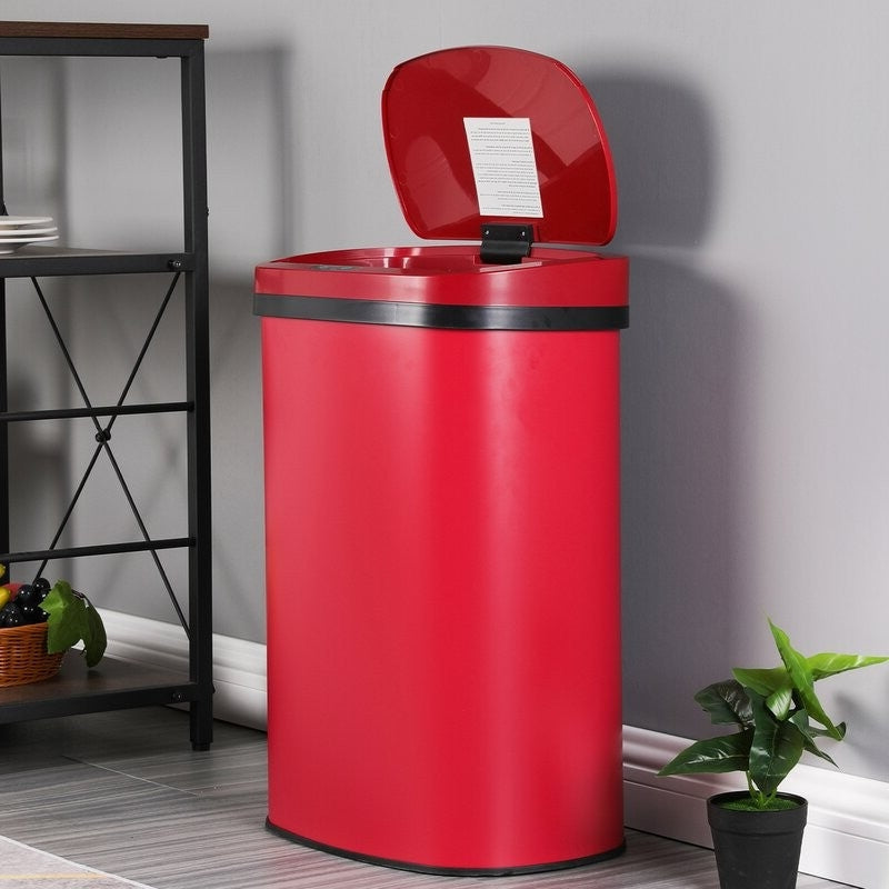 Red 13 Gallon Stainless Steel Motion Sensor Trash Can-4