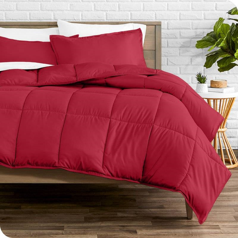 Queen Size All Season Super Soft Down Alternative Comforter Set Red-0
