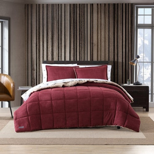 Twin Plush Sherpa Reversible Micro Suede Comforter Set in Marron-0