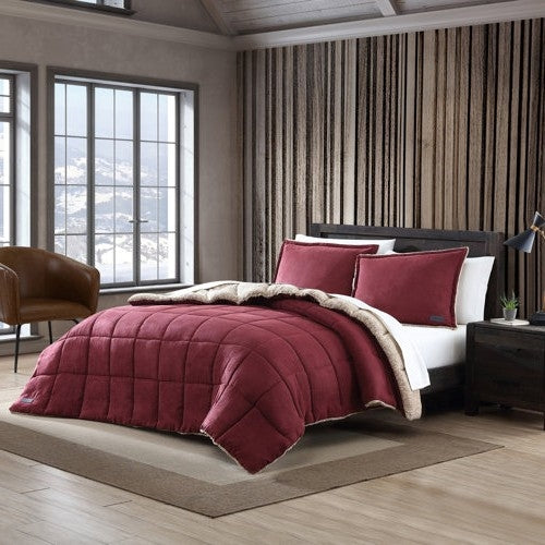 Twin Plush Sherpa Reversible Micro Suede Comforter Set in Marron-1