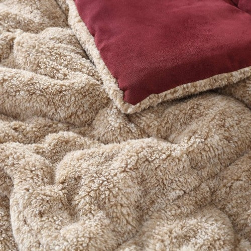 Twin Plush Sherpa Reversible Micro Suede Comforter Set in Marron-2