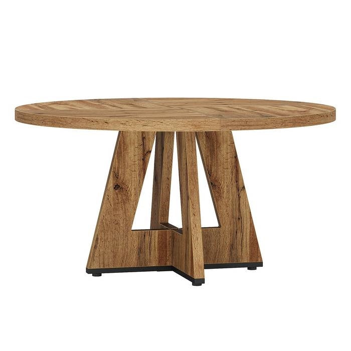 Modern Kitchen 4-Person Circular Dining Table in Retro Brown Wood Finish-1