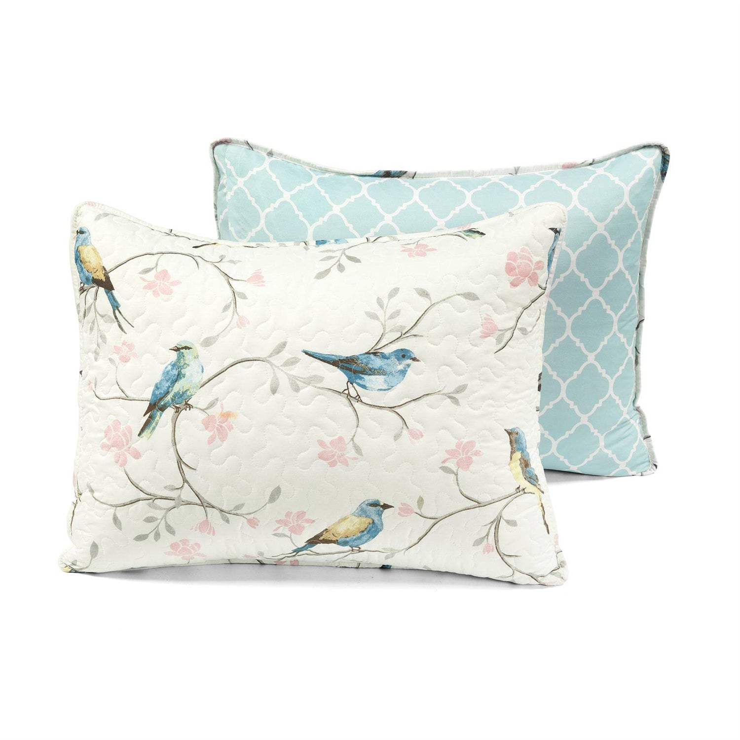 Full/Queen Reversible Lightweight Polyester Floral Birds 3 Piece Quilt Set-4