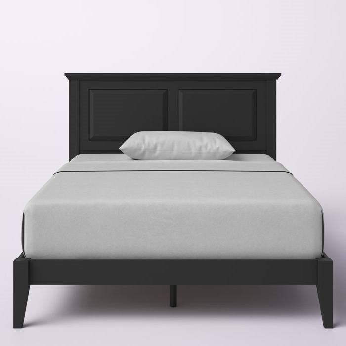 Full Traditional Solid Oak Wooden Platform Bed Frame with Headboard in Black-0