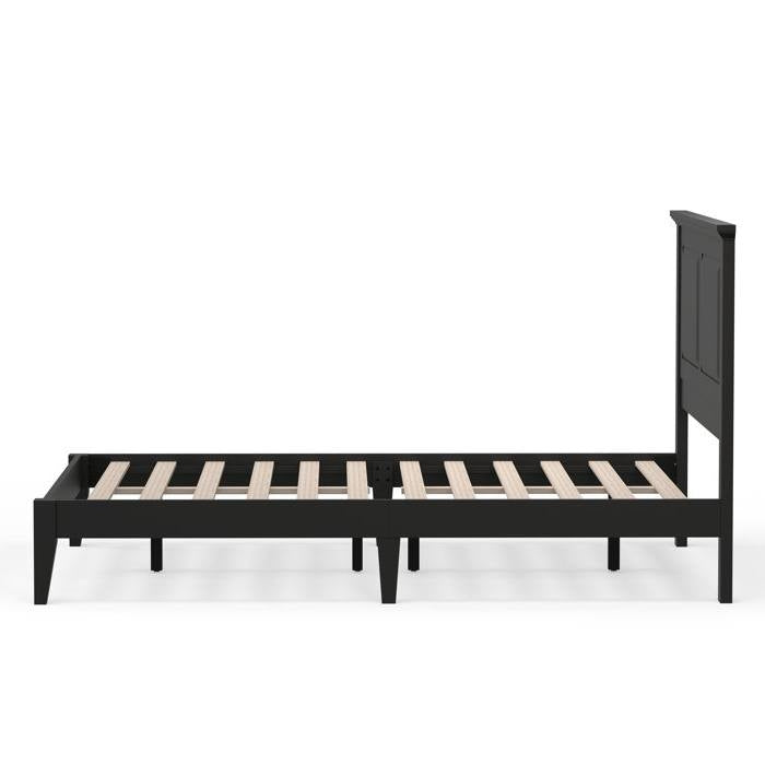 Full Traditional Solid Oak Wooden Platform Bed Frame with Headboard in Black-4