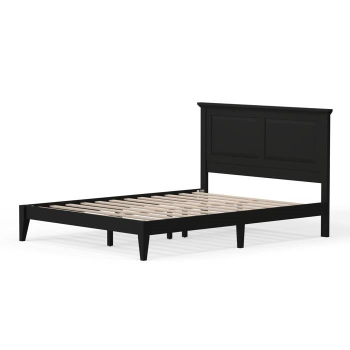 Queen Traditional Solid Oak Wooden Platform Bed Frame with Headboard in Black-0