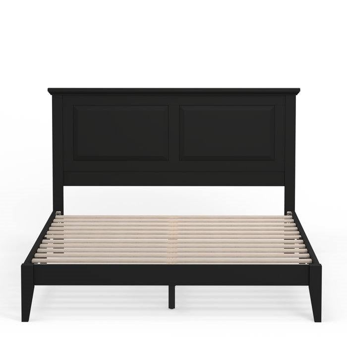 Queen Traditional Solid Oak Wooden Platform Bed Frame with Headboard in Black-1