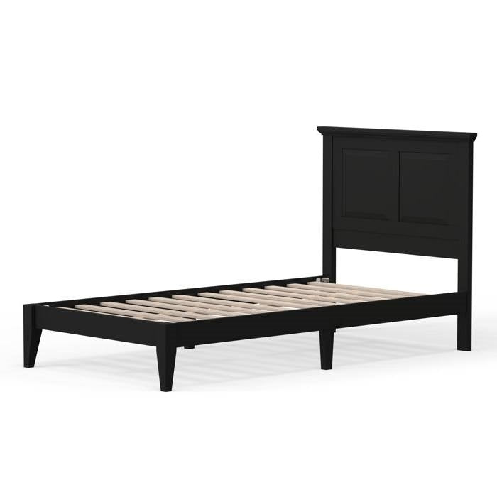 Twin Traditional Solid Oak Wooden Platform Bed Frame with Headboard in Black-0