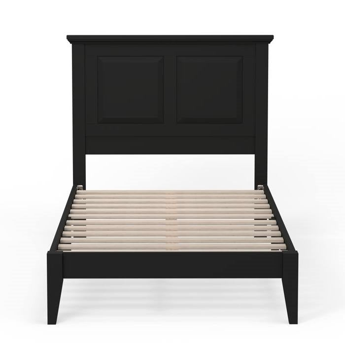 Twin Traditional Solid Oak Wooden Platform Bed Frame with Headboard in Black-1