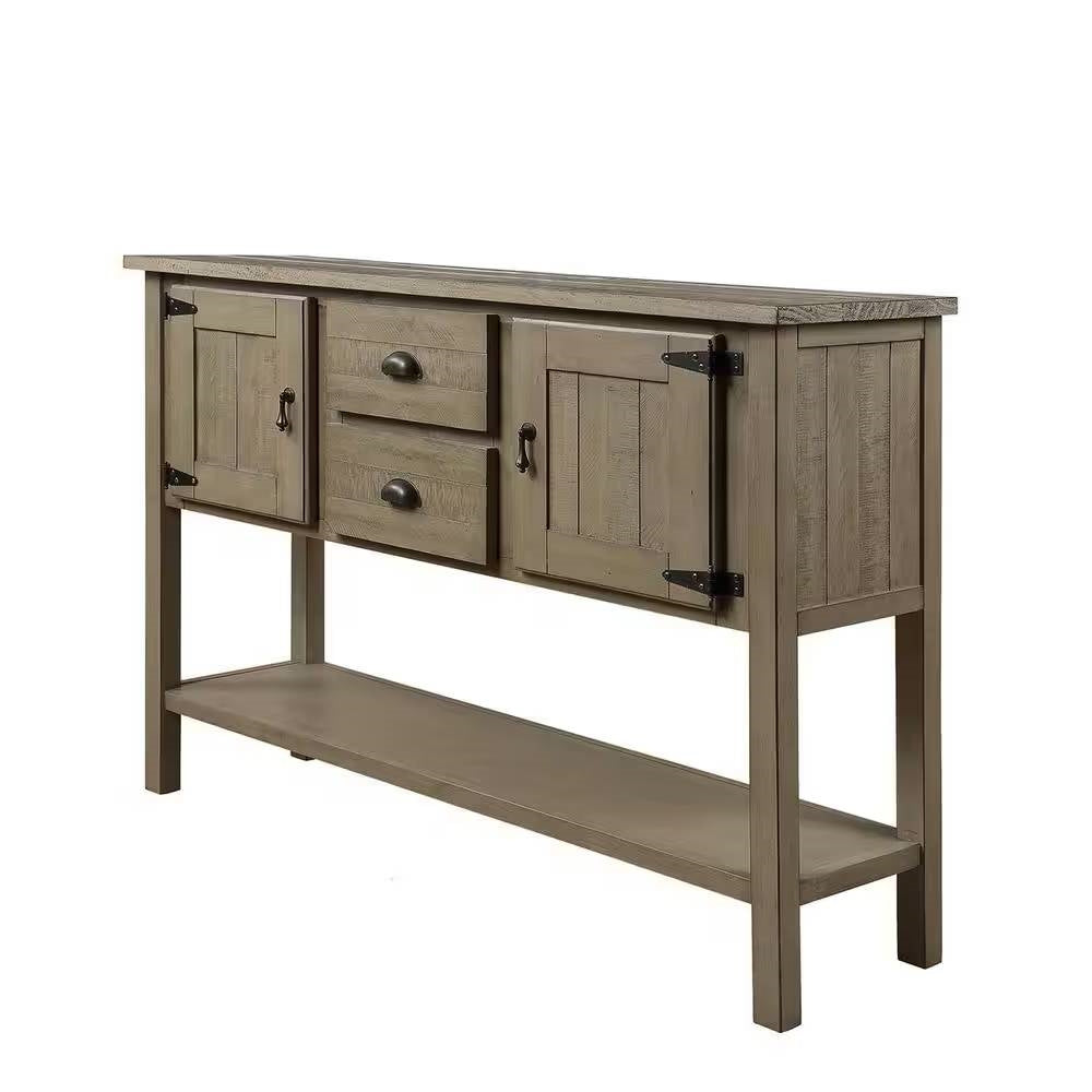 Solid Wood Farmhouse Sofa Table Cabinet with Storage Drawers in Rustic Taupe-2