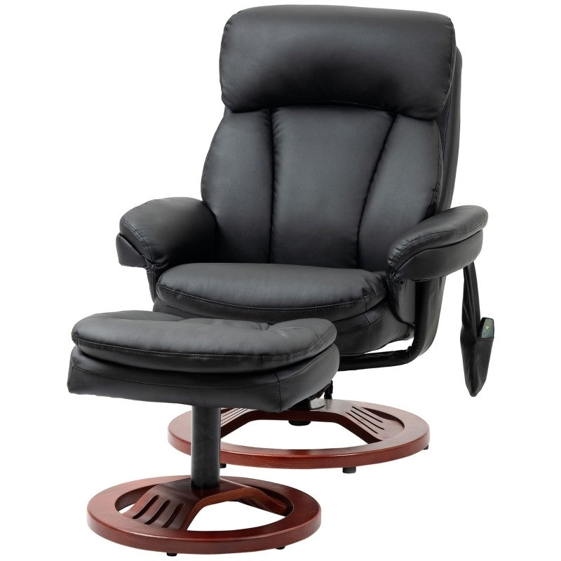 Adjustable Black Faux Leather Electric Remote Massage Recliner Chair w/ Ottoman-0