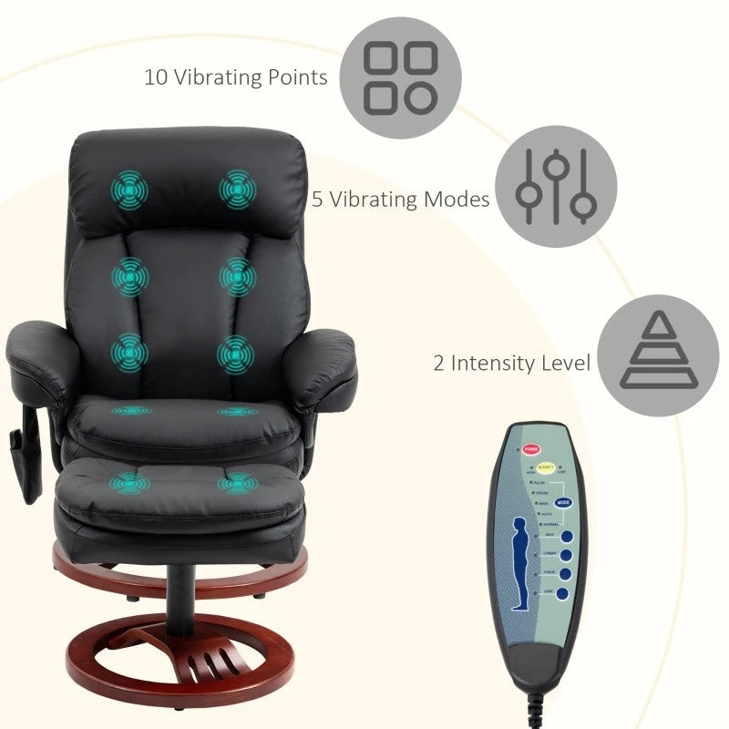 Adjustable Black Faux Leather Electric Remote Massage Recliner Chair w/ Ottoman-1