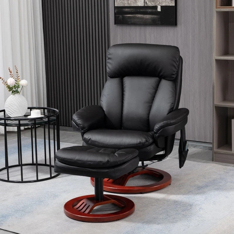 Adjustable Black Faux Leather Electric Remote Massage Recliner Chair w/ Ottoman-2