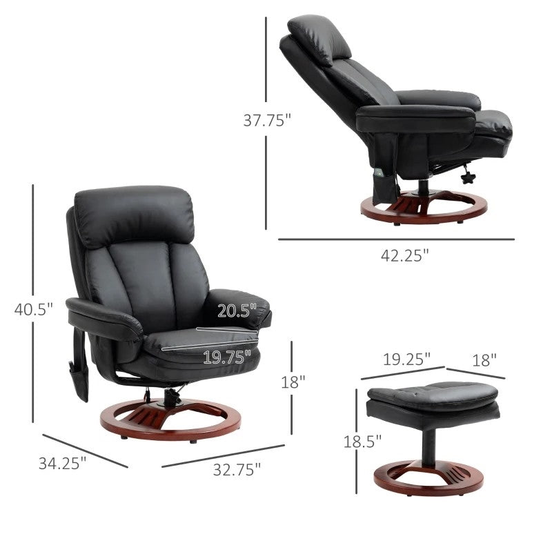 Adjustable Black Faux Leather Electric Remote Massage Recliner Chair w/ Ottoman-3