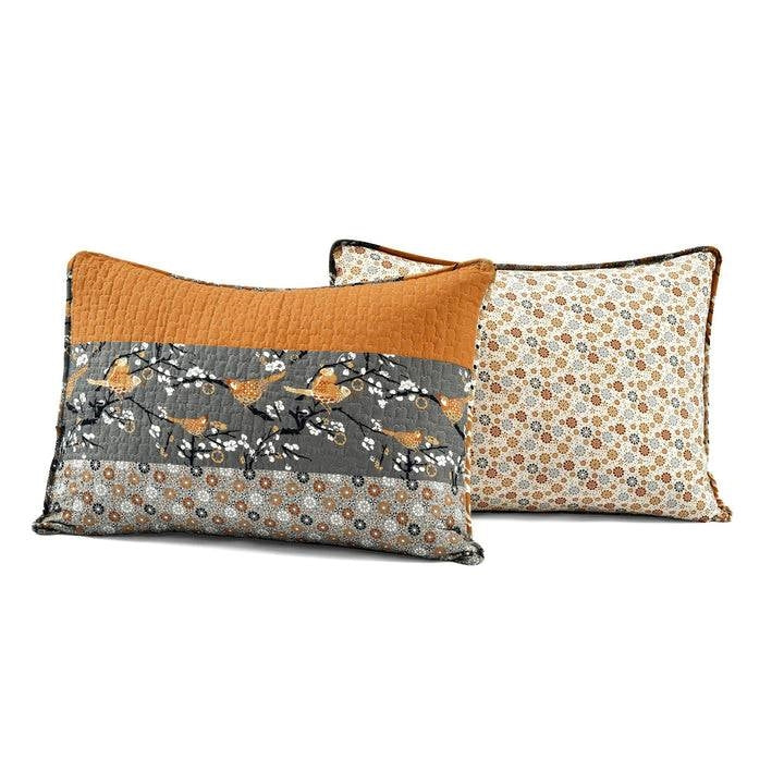 King size Orange Grey Boho Floral Birds Reversible Lightweight Quilt Set-3