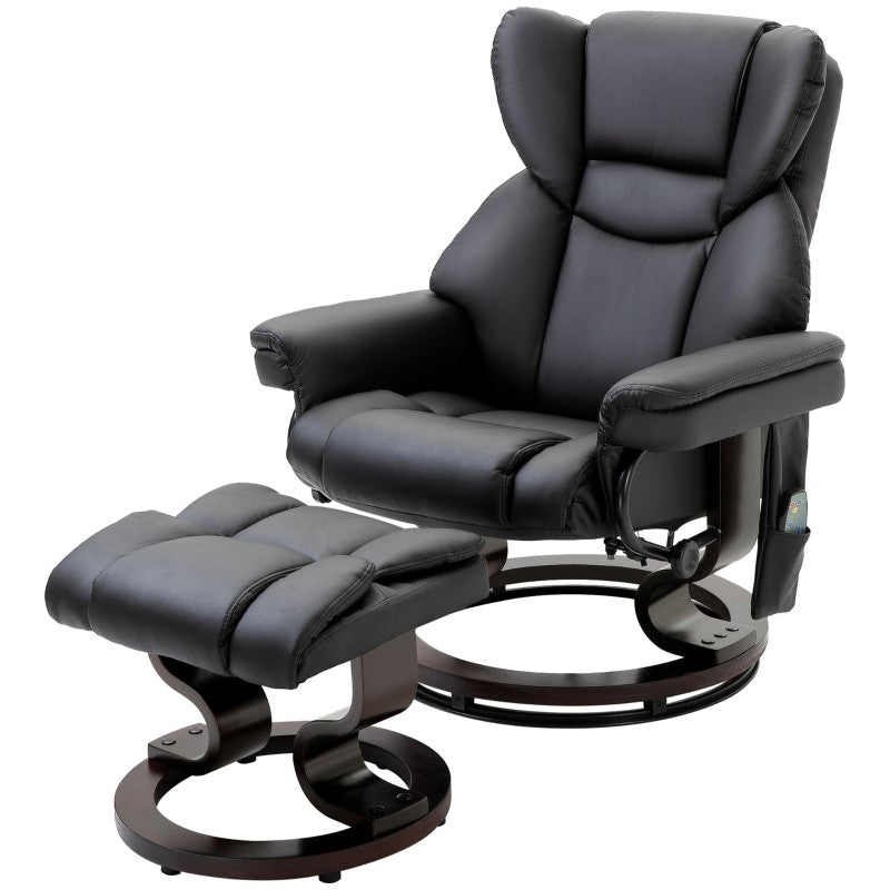 Adjustable Black Faux Leather Remote Massage Recliner Chair w/ Ottoman-0