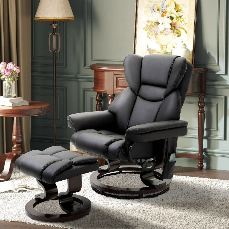 Adjustable Black Faux Leather Remote Massage Recliner Chair w/ Ottoman-3