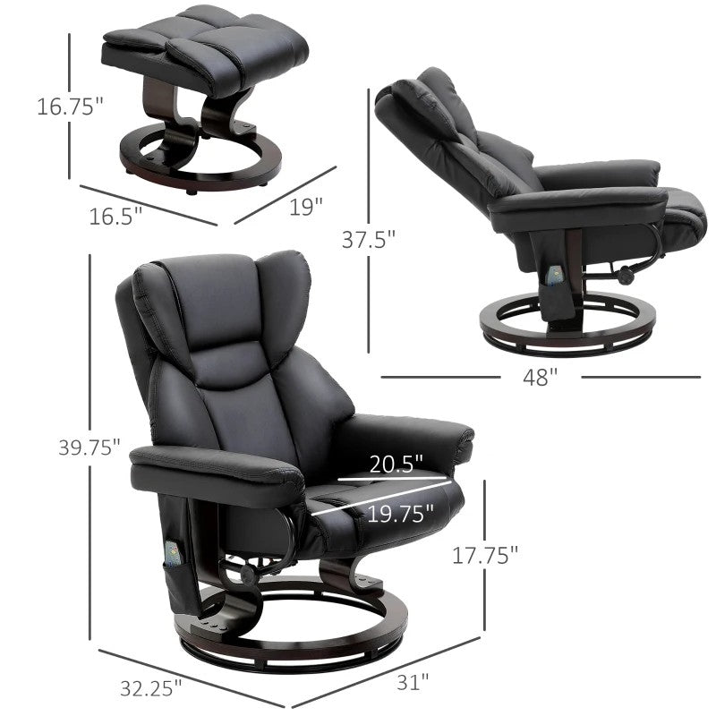 Adjustable Black Faux Leather Remote Massage Recliner Chair w/ Ottoman-4