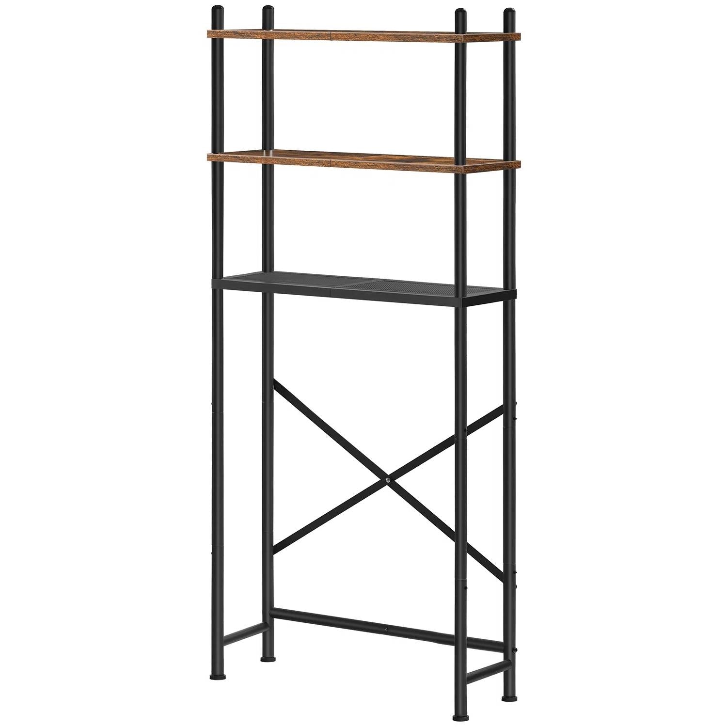 Industrial Metal Wood Style Over the Toilet Freestanding Storage Shelving Unit-2