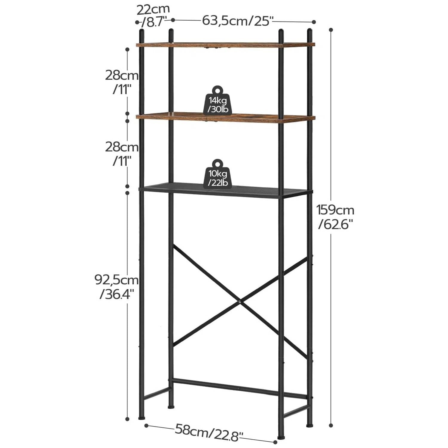 Industrial Metal Wood Style Over the Toilet Freestanding Storage Shelving Unit-4