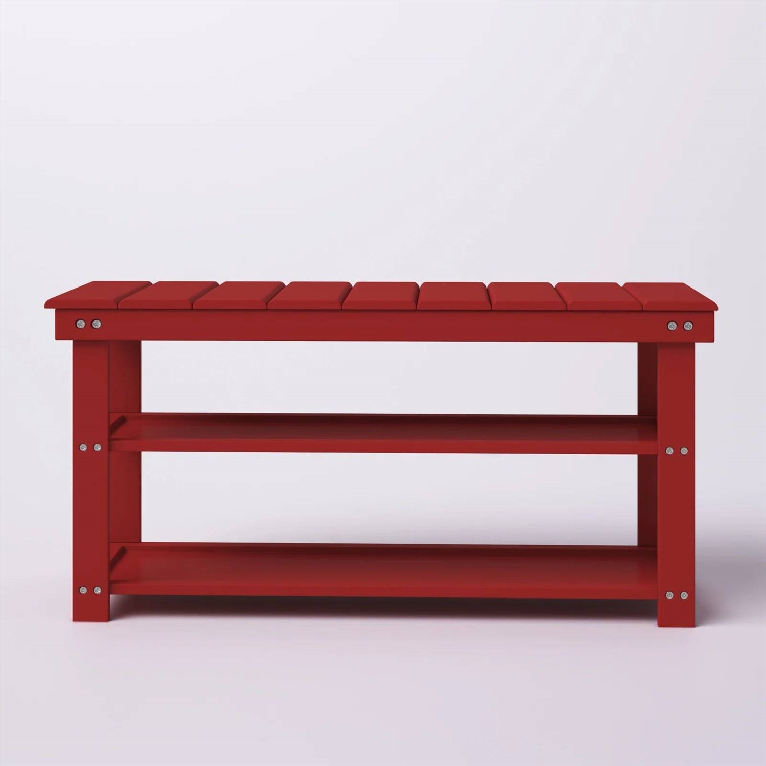 Red Wooden 2-Shelf Shoe Rack Storage Bench for Entryway or Closet-2