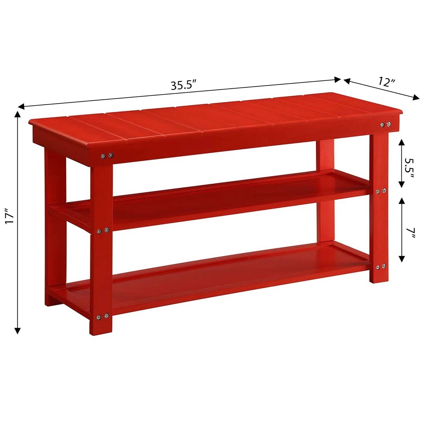 Red Wooden 2-Shelf Shoe Rack Storage Bench for Entryway or Closet-4