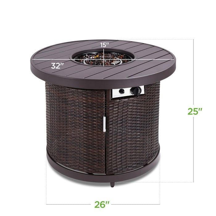 50,000 BTU Brown Wicker Round LP Gas Propane Fire Pit w/ Faux Wood Tabletop and Cover-4