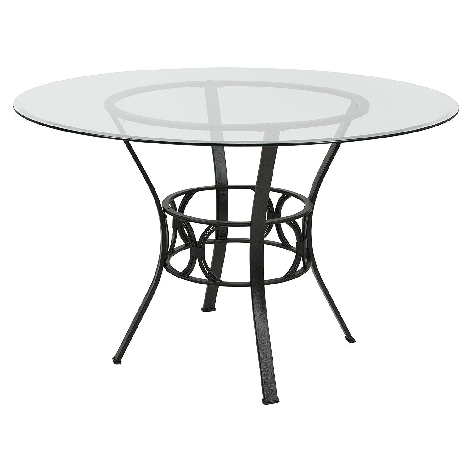 Round 48-inch Clear Glass Dining Table with Black Metal Frame-0