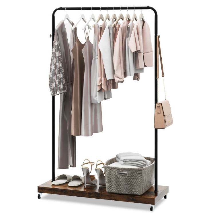 Industrial Style Heavy Duty Metal Pipe Clothes Garment Rack with Bottom Shelf-0