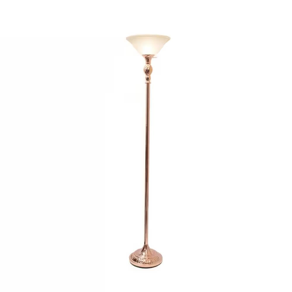 Rose Gold Copper Finish Metal Floor Lamp Torchiere with White Glass Shade-1