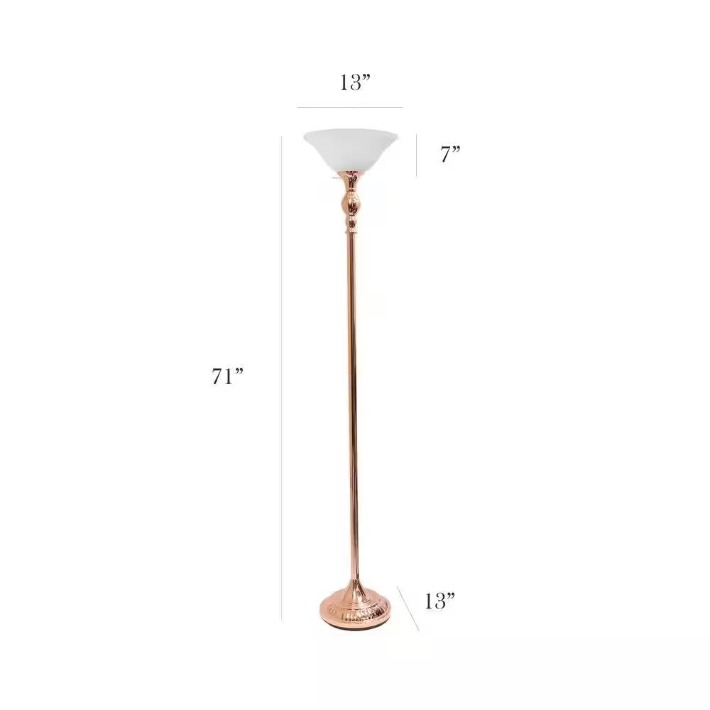 Rose Gold Copper Finish Metal Floor Lamp Torchiere with White Glass Shade-4