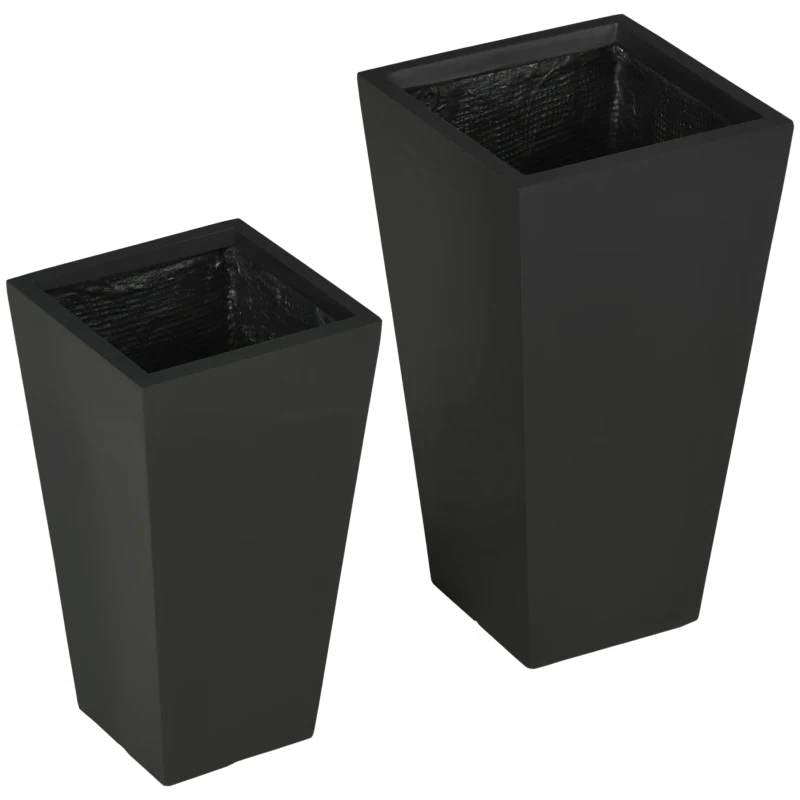 Set of 2 Modern Lightweight Black Outdoor Patio Flower Pot Tall Planter Box-1