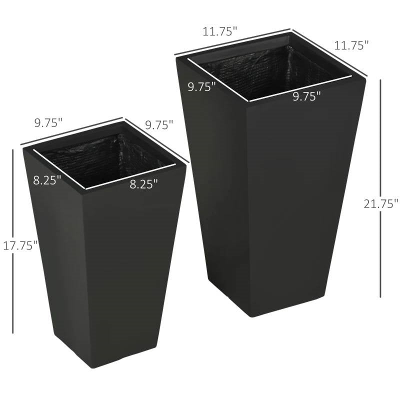 Set of 2 Modern Lightweight Black Outdoor Patio Flower Pot Tall Planter Box-4