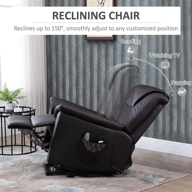 Brown Electric PU Leather Power Lift Chair with Remote Control & Side Pockets-3