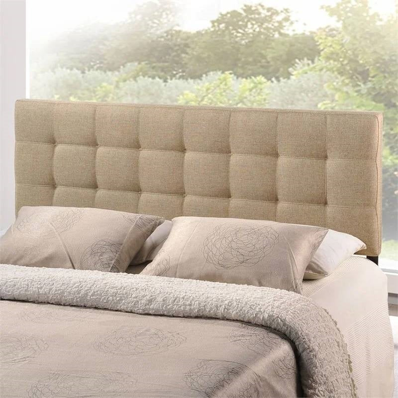 Full size Modern Beige Tan Taupe Fabric Tufted Upholstered Headboard-1