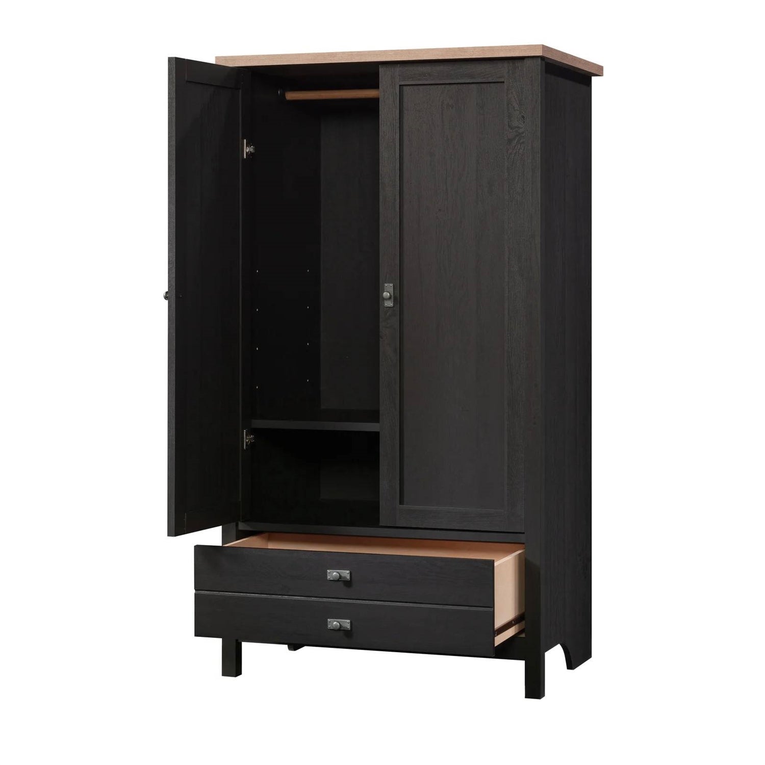 Bedroom Armoire Cabinet with Bottom Storage Drawer in Black Oak Wood Finish-1