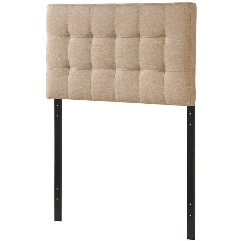 Twin size Modern Beige Tan Taupe Fabric Tufted Upholstered Headboard-0