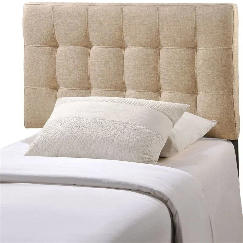 Twin size Modern Beige Tan Taupe Fabric Tufted Upholstered Headboard-2