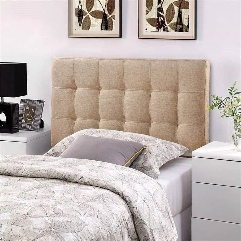 Twin size Modern Beige Tan Taupe Fabric Tufted Upholstered Headboard-3